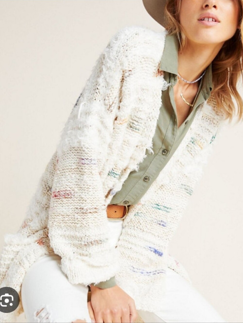 Anthropologie Cream Multicolor Fleck Open-Front Sweater